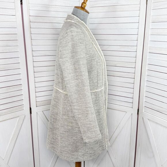 H&M Fringed Tweed Long Line Blazer Jacket Tan 10 - Picture 5 of 16